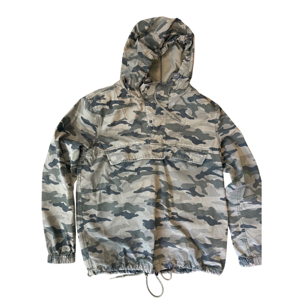 H&M Divided Green Camo Hooded Oversize Anorak Jacket Women Small Utility